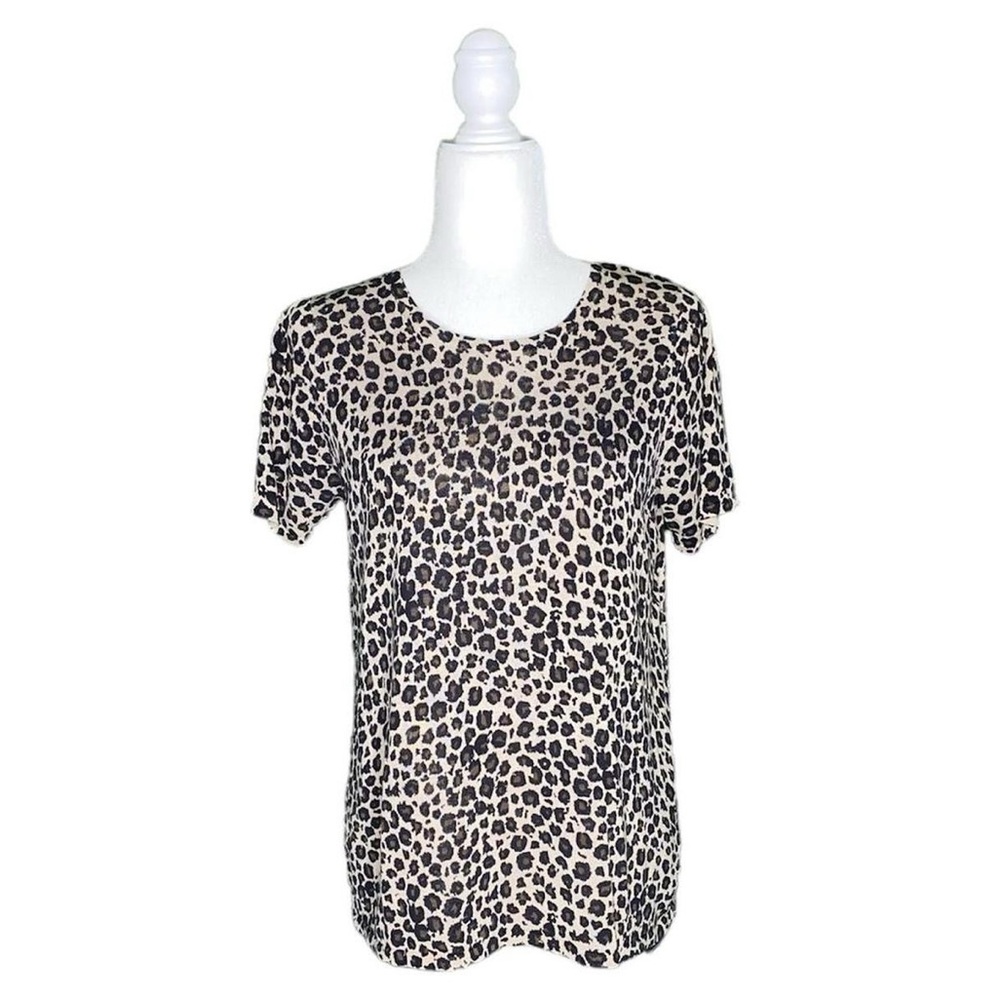 100% Silk Knit Leopard Print Short-Sleeve Blouse by August Silk · Size 1X